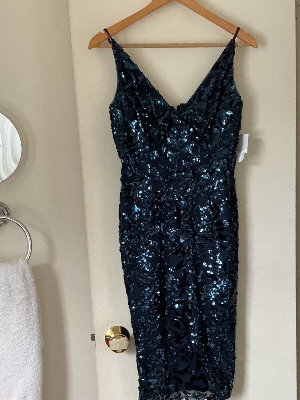 ELIZA J FROM NORSTROM Navy Sequin V-Neck Spaghetti Strap Dress